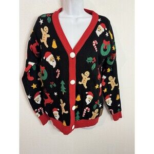 Tipsy Elves Women's Cardigan Ugly Christmas Sweater M Tree Gingerbread NWT